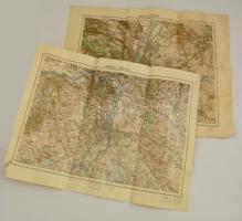 cca 1910 Budapest és környéke 2 db színezett katonai térkép jó állapotban 60x50 cm