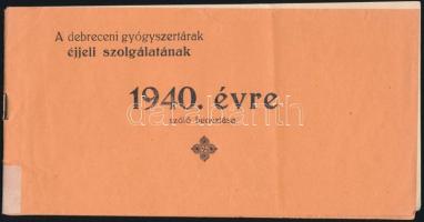 1939 A debreceni gyógyszertárak éjjeli szolgálatának 1940. évre szóló beosztása, ragasztott gerinccel, 10x20 cm