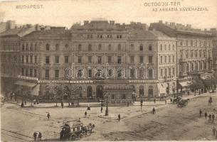 Budapest VI. Oktogon tér, Abbazia kávéház, földalatti villamos vasút megállóhely, lóvasút, üzletek (EK)