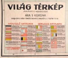 cca 1917 Stoits György: Világtérkép 100x70 cm