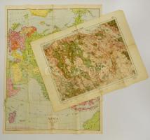 2 térkép : Felsőgalla és Dorog környéke, + Ázsia cca 80x70 cm