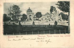 1898 Budapest XIV. Városliget, Kereskedelmi múzeum, nagy szökőkút. Károlyi György kiadása (EK)