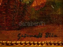 Grünwald jelzéssel: Virágcsendélet. Olaj, vászon, sérült keretben, 12×14 cm