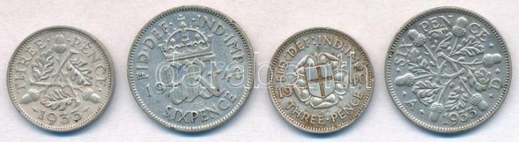 Nagy-Britannia 1933. 3p Ag + 6p Ag "V. György" + 1940. 3p Ag + 6p Ag "VI. György"...
