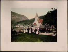 cca 1900 9 db nagyméretű fotó Norvégiáról és Olaszországról, részben színezett, 33×25 cm