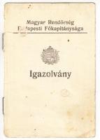 1945 BRFK igazolvány rendőr részére tényleges szolgálatról, magyar és orosz nyelven