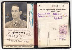 1944 Fényképes MÁV-igazolvány Keresztes Ákos (1923-1944) hadnagy részére