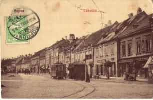 Sopron, Várkerület, villamos, Hauer Antal, Schaffer József, Ellis M. üzletei, gyógyszertár. Kummert L. utóda 415. sz. TCV card (EK)