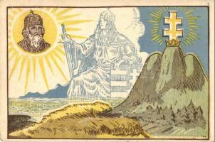 Szent István király a címerrel / Hungarian irredenta art postcard (EK)