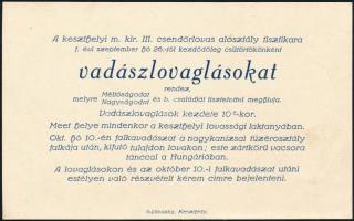 cca 1930-1940 A keszthelyi m. kir. III. csendőrlovas alosztály tisztikarának meghívója vadászlovaglásra