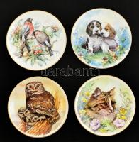 Jelzett angol állatos süteményes tányérok ( 4db), matricás, hibátlan, d: 15,5 cm ( 4×)
