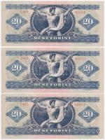 1975. 20Ft (3x) sorszámkövetők, nyomdai papírráncokkal T:I