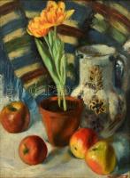 Vasadi Weigl Hermann (1904-1967):Csendélet almákkal. Olaj, falemez, jelzett, keretben, 55×40 cm
