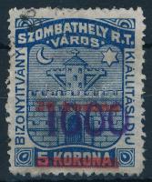 1922 Szombathely bizonyítvány kiállítási díj 15 sz. bélyeg (12.000)