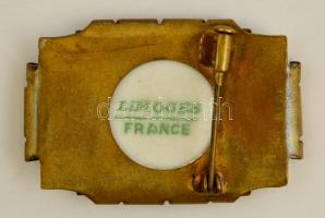 Limoges-i porcelán hölgy kitűző, réz foglalatban, jelzett, hibátlan, 4x2,5 cm