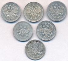 Orosz Birodalom 1901-1914. 10k Ag (6xklf) T:2,2-
Russian Empire 1901-1914. 10 Kopeks Ag (6xdiff) C:...