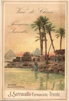 6 db RÉGI motívumlap a Serravallo féle vasas China-bor reklámjával / 6 pre-1945 motive cards with th...