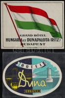10 db régi bőröndcímke (Grand Hotel Hungaria et Dunapalota, Hotel Duna, Pannonia Szálló, Hotel Metro...