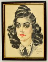 Faragó Ferenc (?-?):Női portré. Vegyes technika, papír, üvegezett keretben, 32×25 cm
