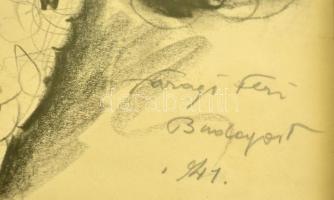 Faragó Ferenc (?-?):Női portré. Vegyes technika, papír, üvegezett keretben, 32×25 cm