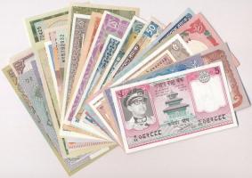 33db-os vegyes külföldi bankjegy tétel, benne Nepál, Bhután, Pakisztán és Bangladesh T:I-III tűly. 33pcs of various banknotes, including Nepal, Bhutan, Pakistan and Bangladesh C:UNC-F needle holes