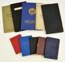cca 1940-1960 10 db igazolvány és leckekönyv, benne katonai is