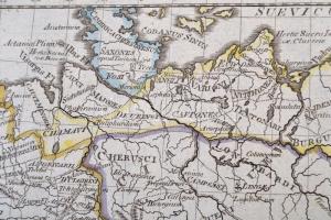 1813 J. Riedl: Germania Antiqua. Az ókori Germánia térképe. Színezett rézmetszet / Colored etching 3...