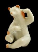 Drasche porcelán ülő medve, kézzel festett, jelzett, hibátlan, m: 11 cm