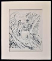 Márffy Ödön (1878-1959): Lóháton, litográfia, papír, utólagos jelzéssel, paszpartuban, 20,5×16.5 cm
