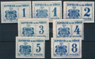 1914 Zombor Királyi város illetékbélyegek 1-6 + 9 sz. (45.500)