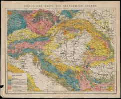 Osztrák-Magyar Monarchia vasúti és geológiai térképe, Brockhaus Conversation Lexikon, szakadozott, 24x30 cm.