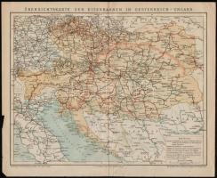 Osztrák-Magyar Monarchia vasúti és geológiai térképe, Brockhaus Conversation Lexikon, szakadozott, 2...