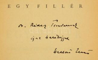 Heltai Jenő: Egy fillér. Bp., (1940), Széchenyi Rt. DEDIKÁLT! Félvászon kötés, jó állapotban