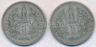 Ausztria 1894-1895. 1K Ag "Ferenc József" (2x) T:2- Austria 1894-1895. 1 Corona Ag "Franz Joseph" (2x) C:VF