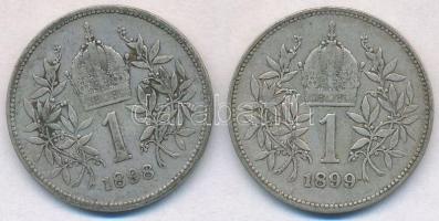 Ausztria 1898-1899. 1K Ag Ferenc József (2x) T:2- Austria 1898-1899. 1 Corona Ag Franz Joseph (2x) C:VF