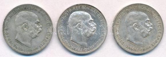 Ausztria 1912-1915. 1K Ag Ferenc József (3xklf) T:2 Austria 1912-1915. 1 Corona Ag Franz Joseph (3xdiff) C:XF