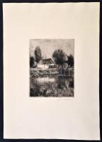 Iván Szilárd (1912-1988): Házikó a tóparton, rézkarc, papír, jelzett, 18,5×14,5 cm