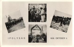 1938 Ipolyság, Sahy; bevonulás, cserkészek, kerékpáros katonák / entry of the Hungarian troops, irredenta, scouts, soldiers on bicylce, So. Stpl