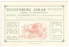 cca 1900-1910 Bp., Reichenberger Jakab Dohány utcai Szörme- és Szűcsáru üzletének reklámkártyája, szép állapotban