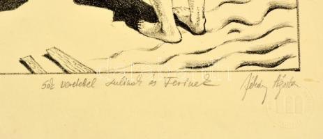 Dékány Ágoston (1948-2015): Kapcsolódások nélkül. Litográfia, papír, jelzett, 35×45 cm