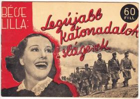 cca 1942 Bécsi Lilla: Legújabb katonadalok, slágerek, 16 oldalas füzet dalok kottáival