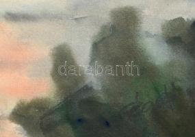 Péger József (1947-): Napnyugta. Akvarell, papír, jelzett, paszpartuban, 56×37 cm