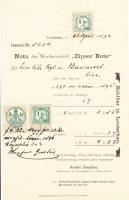 1896 Lőcse(Felvidék), Hirdetési számla a Zipser Bote által kiállítva, 3 db okmánybélyeggel, szép állapotban