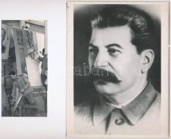cca 1950 Sztálinra hasonlító munkás fényképe + 1 db Sztálin portré, 14,5x7 cm és 20x15 cm