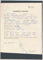 1972 A modell és manöken nyilvántartás egy kartonja, 24x16 cm, fekete karton 28x20,5 cm