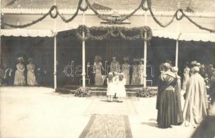 1909 Pozsony, Pressburg, Bratislava; kislányok köszöntik Ferenc József osztrák császárt és magyar királyt az Erzsébet otthon udvarán felállított sátorban / the ceremonial greeting of Franz Joseph I of Austria on the anniversary of his reign as King of Hungary. photo (EK)