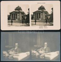 cca 1900 Sztereo fotók vegyesen, 5 db vintage papírkép, négy feliratozva, 9x18 cm