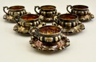 Ezüst ( Ag.) mokkás csésze és csészealj, jelzett, mesterjeggyel (SR), belül aranyozott, pótolt üvegb...