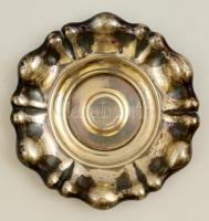 Ezüst ( Ag.) mokkás csésze és csészealj, jelzett, mesterjeggyel (SR), belül aranyozott, pótolt üvegb...