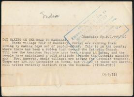 cca 1937 Mandalay, Burma, 2 db vintage sajtófotó, idegen nyelven feliratozva, 13x18 cm / Mandalay, B...